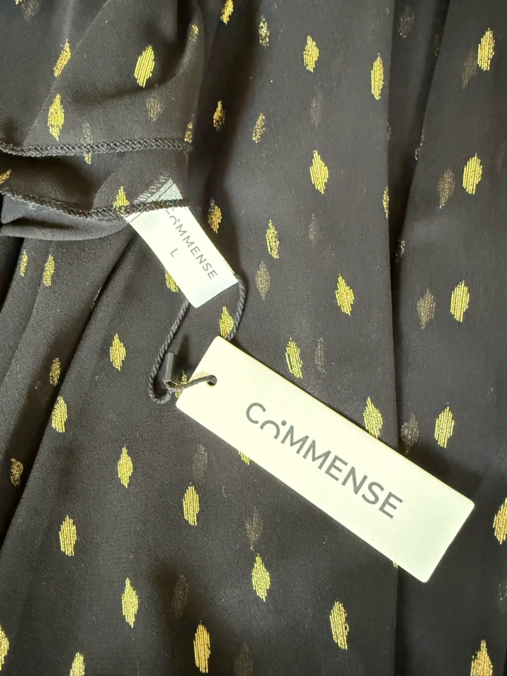Commense Elegant Black Gold Dot High-Neck A-Line Dress - Picture 8 of 8